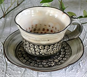 粉引印花紋のコーヒーカップ＆ソーサー