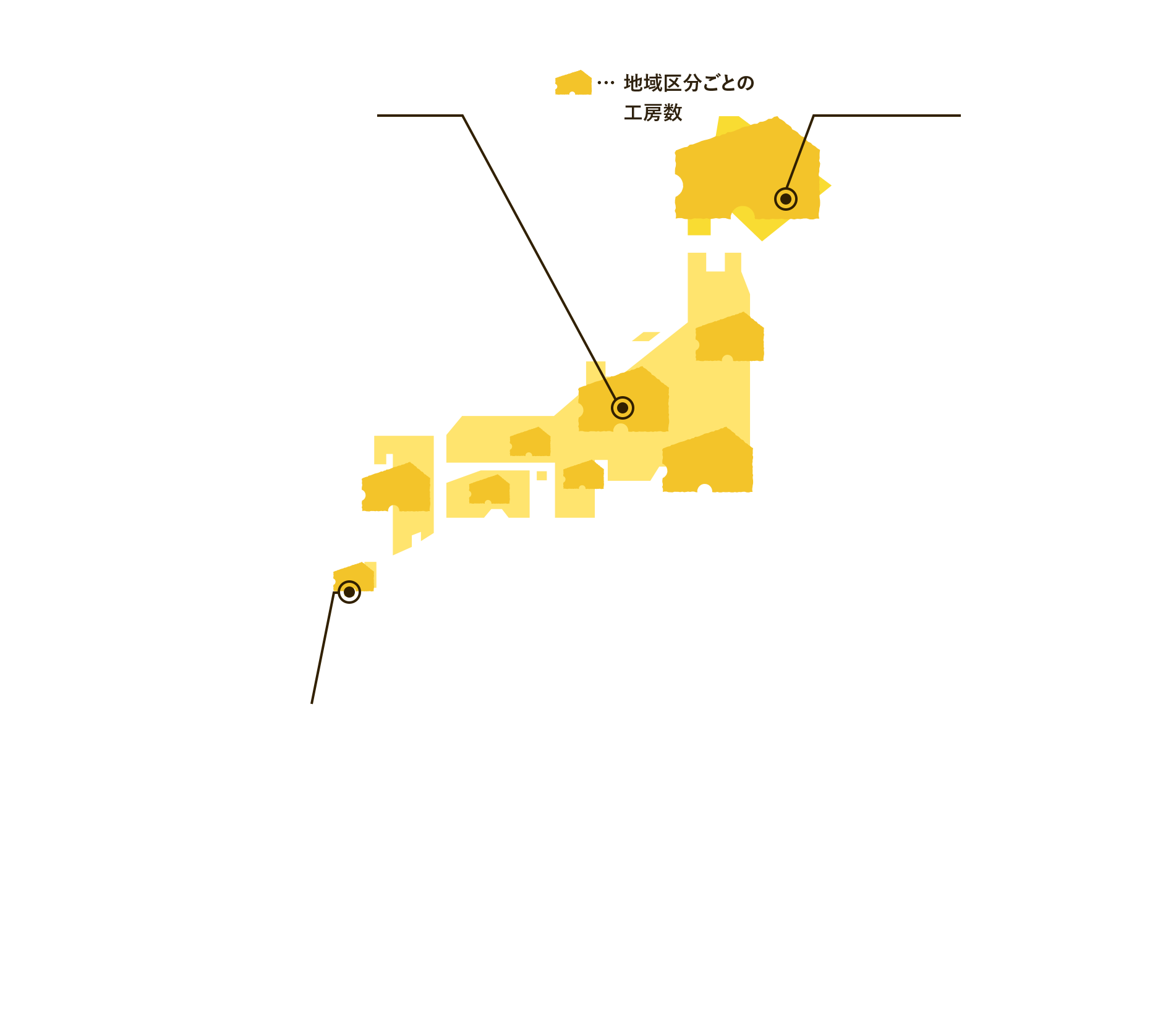 日本地図 地域区分ごとの工房数