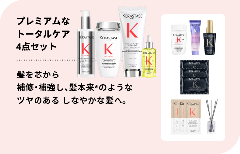 プレミアムなトータルケア 4点セット 髪を芯から補修・補強し、髪本来*のようなツヤのあるしなやかな髪へ。