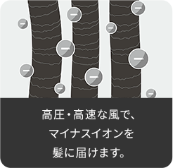 高圧・高速な風で、マイナスイオンを髪に届けます。