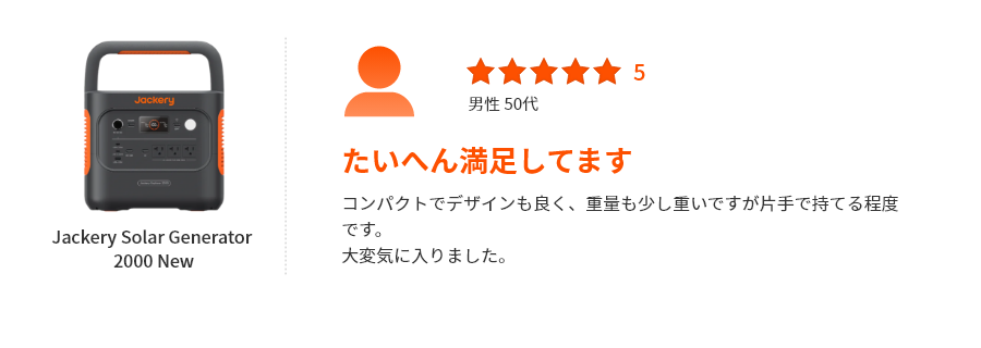 ★★★★★／男性 50代／たいへん満足してます／コンパクトでデザインも良く、重量も少し重いですが片手で持てる程度です。大変気に入りました。