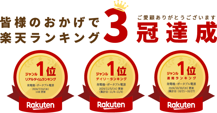 皆様のおかげで楽天ランキング3冠達成