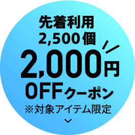 先着利用2,500個2,000円OFFクーポン ※対象アイテム限定